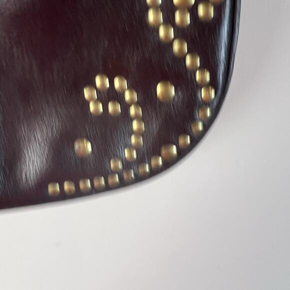 VTG Express Small Leather Hobo Baguette Purse Studded Brown Gold Y2K - Picture 4 of 13